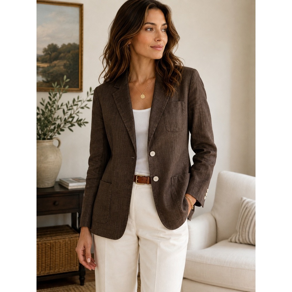 Lauren Ralph Lauren Dark Brown Linen Blazer